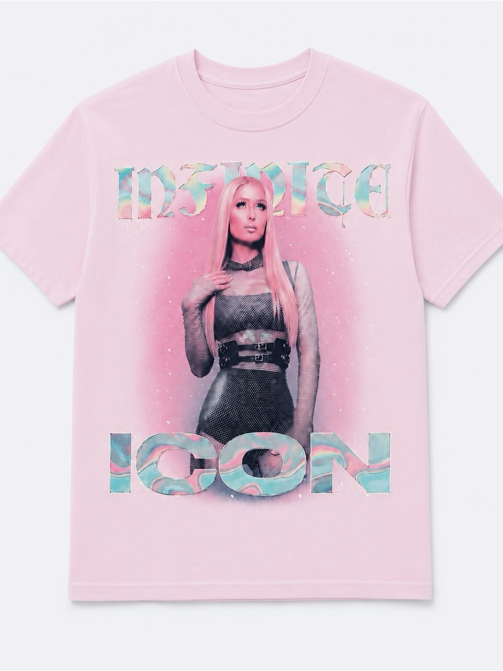 Y2K Pink Graphic Tee with Icon Print Paris Hilton Tour